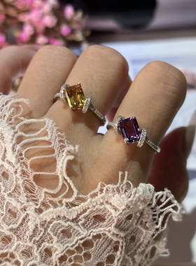 天然紫黄晶托帕石戒指女S925纯银