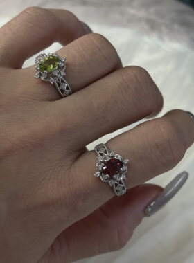 复古镁铝石橄榄石开口戒指S925银