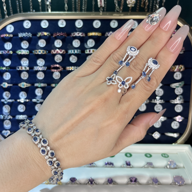 Natural Sapphire Bracelet Ring Women's Silver Light Luxury Exquisite