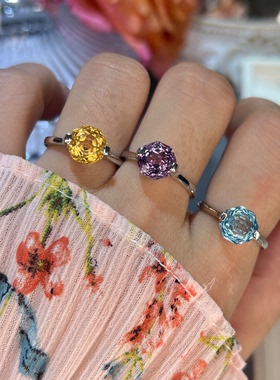 天然托帕石白水晶戒指女S925纯银镶嵌玫瑰切指环精致时尚通勤饰品