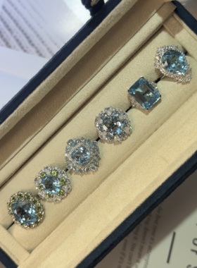 天然天空蓝托帕石戒指女S925银轻奢精致大克拉活口指环送礼物饰品