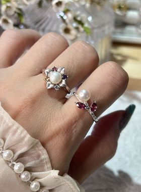 天然淡水珍珠戒指女款S925银小众