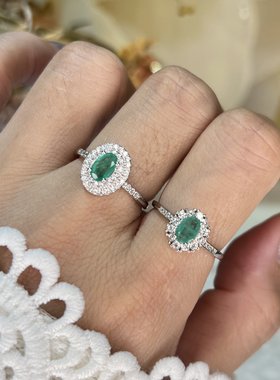 天然祖母绿戒指银小众送礼饰品