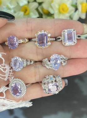 天然紫玉晶戒指女s925银精致时尚