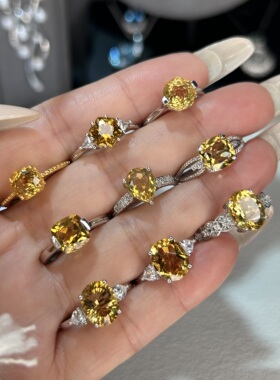 焦糖黄水晶S925银开口可调女戒