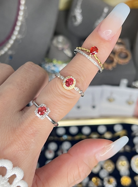 天然彩色蓝宝石戒指精致小众女银