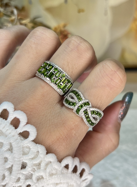 天然透辉石戒指女银小众简约饰品