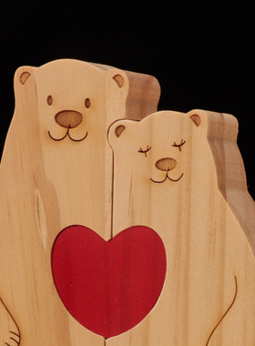 工艺品婚庆摆件木质拼图一家人