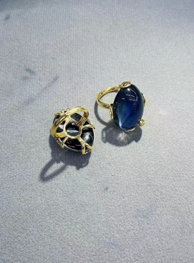 法式感温石戒指女设计感时尚个性微镶锆石超闪开口可调节食指环戒