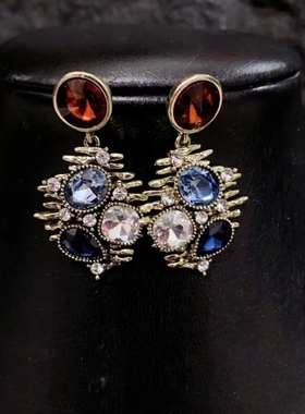 复古个性彩色镶钻不规则轻奢气质项链银针耳环高级小众设计感耳钉