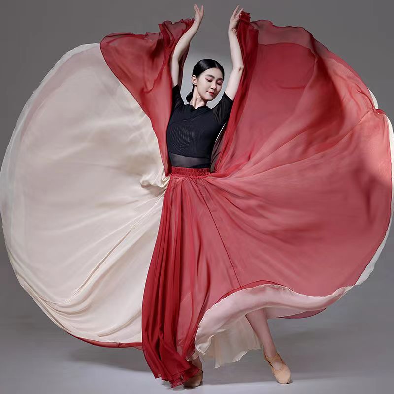 720度中国舞双层天丝大裙摆女民族古典舞艺考两面穿飘逸舞蹈裙仙
