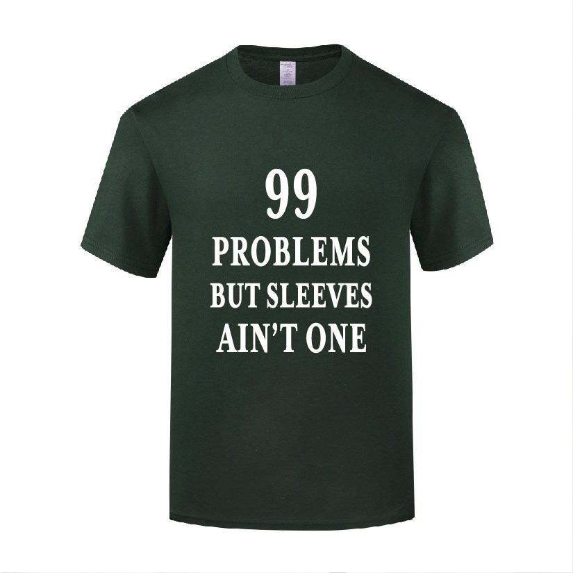 搞笑健身音乐短袖棉T恤男宽松99 Problems But Sleeves Ain't One - 图1