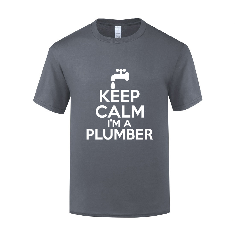 创意短袖T恤男宽松 KEEP CALM I'M A PLUMBER 笑话搞笑水管工礼物 - 图0