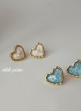 okk pine 裴秀智同款耳环韩国s925银针爱心耳钉简约小巧气质耳饰