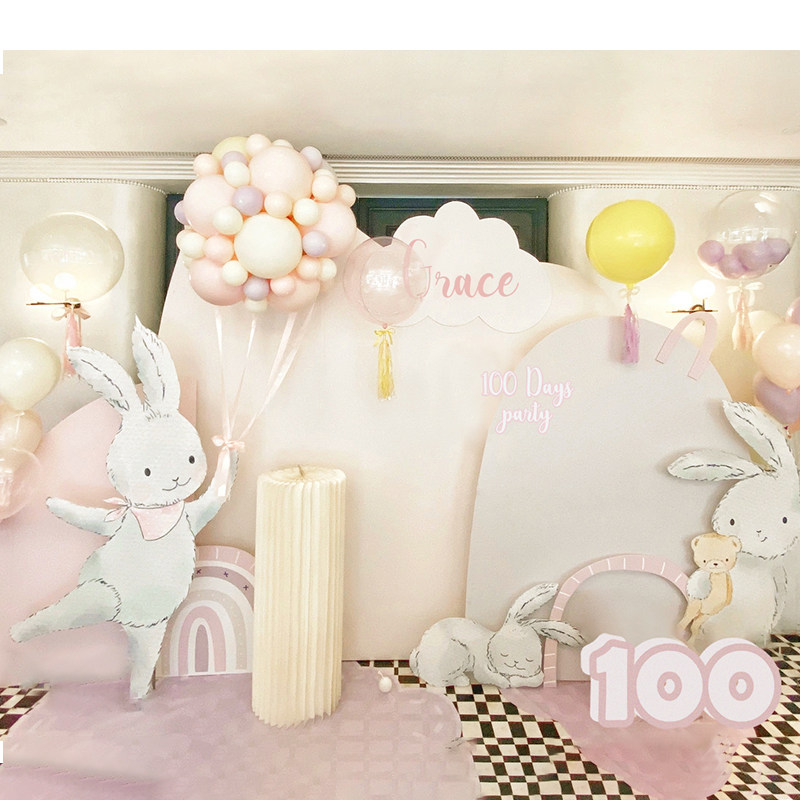 周岁生日布置兔宝宝满月宴百日宴KT板仪式感气球装饰背景墙背景板,淘宝优惠券,粉丝福利购,淘宝优惠卷