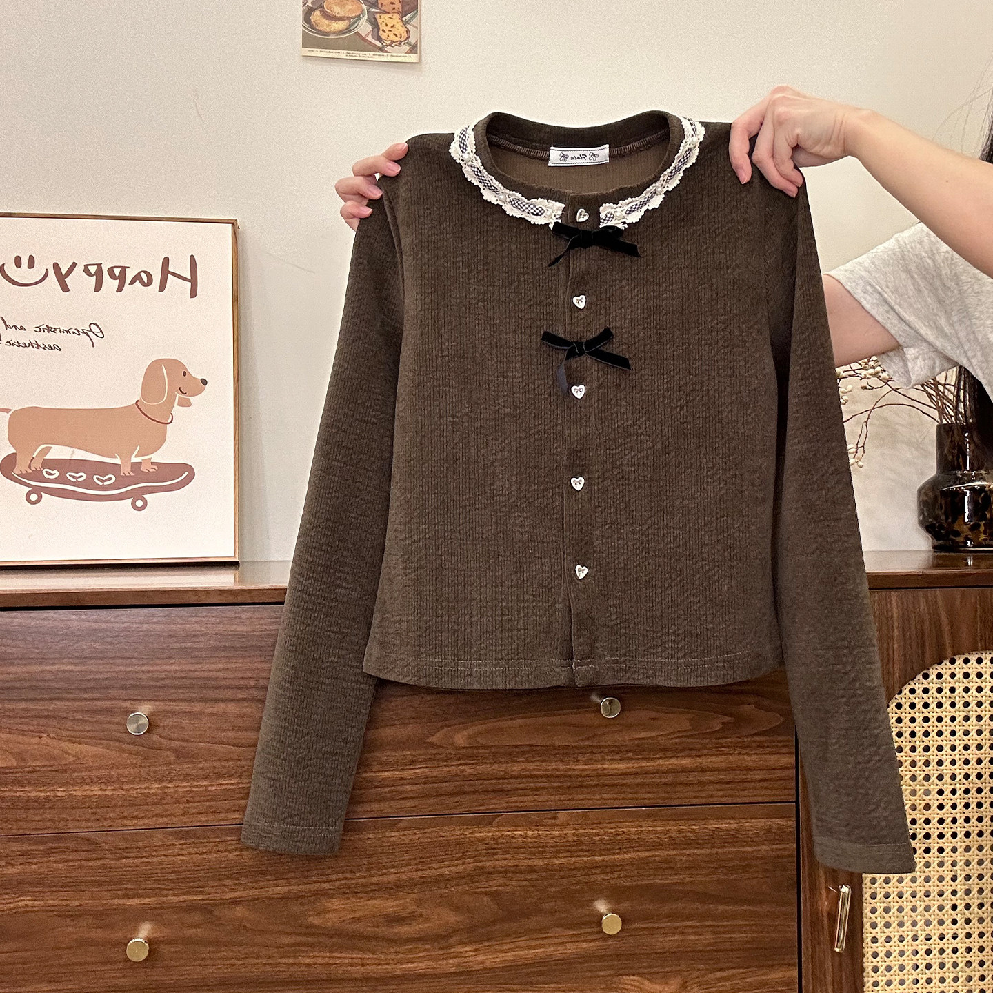 奶油的宇宙 蝴蝶结格纹蕾丝边开衫长袖上衣女小香风加厚短款外套,淘宝优惠券,粉丝福利购,淘宝优惠卷