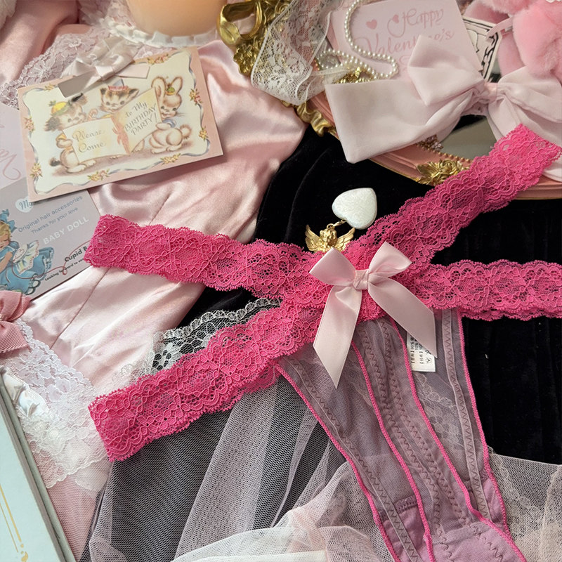 甜美蝴蝶结纯欲风性感火辣蕾丝丁字裤女内裤交叉细带网纱2025新款,淘宝优惠券,粉丝福利购,淘宝优惠卷