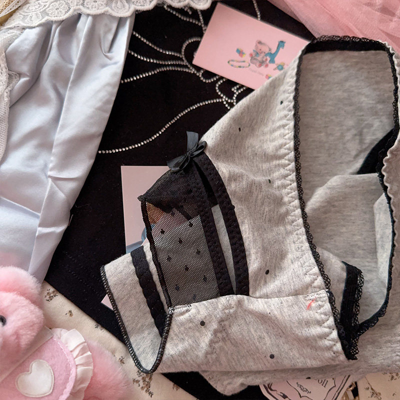 法式高端名媛小香风灰波点纯欲镂空甜美荷叶边纯棉内裤女生三角裤,淘宝优惠券,粉丝福利购,淘宝优惠卷