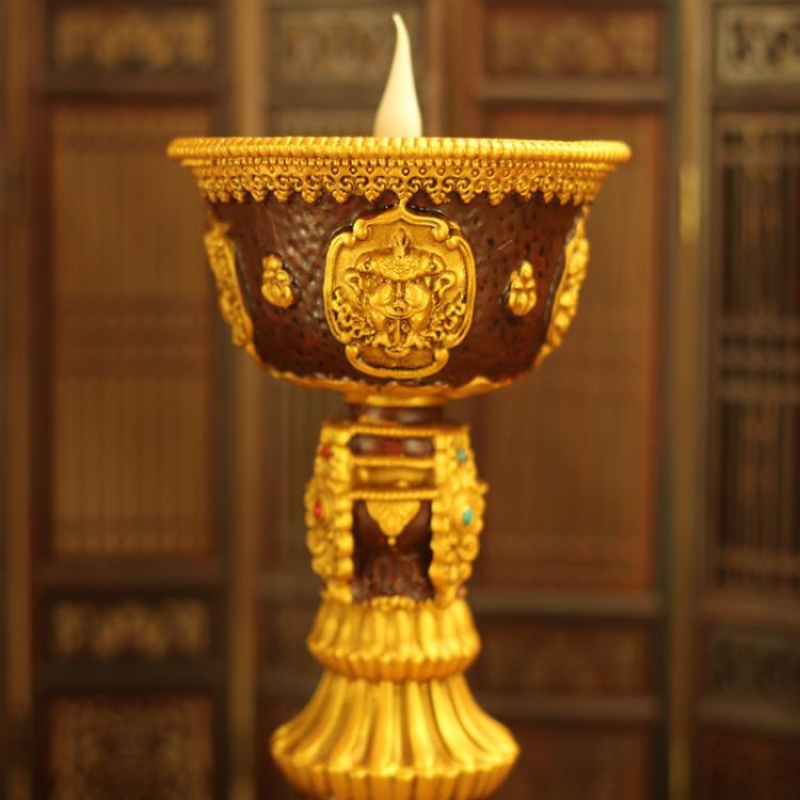 树脂小电子佛灯酥油灯佛前供灯八吉祥长明灯藏式佛堂插电酥油灯座 - 图0