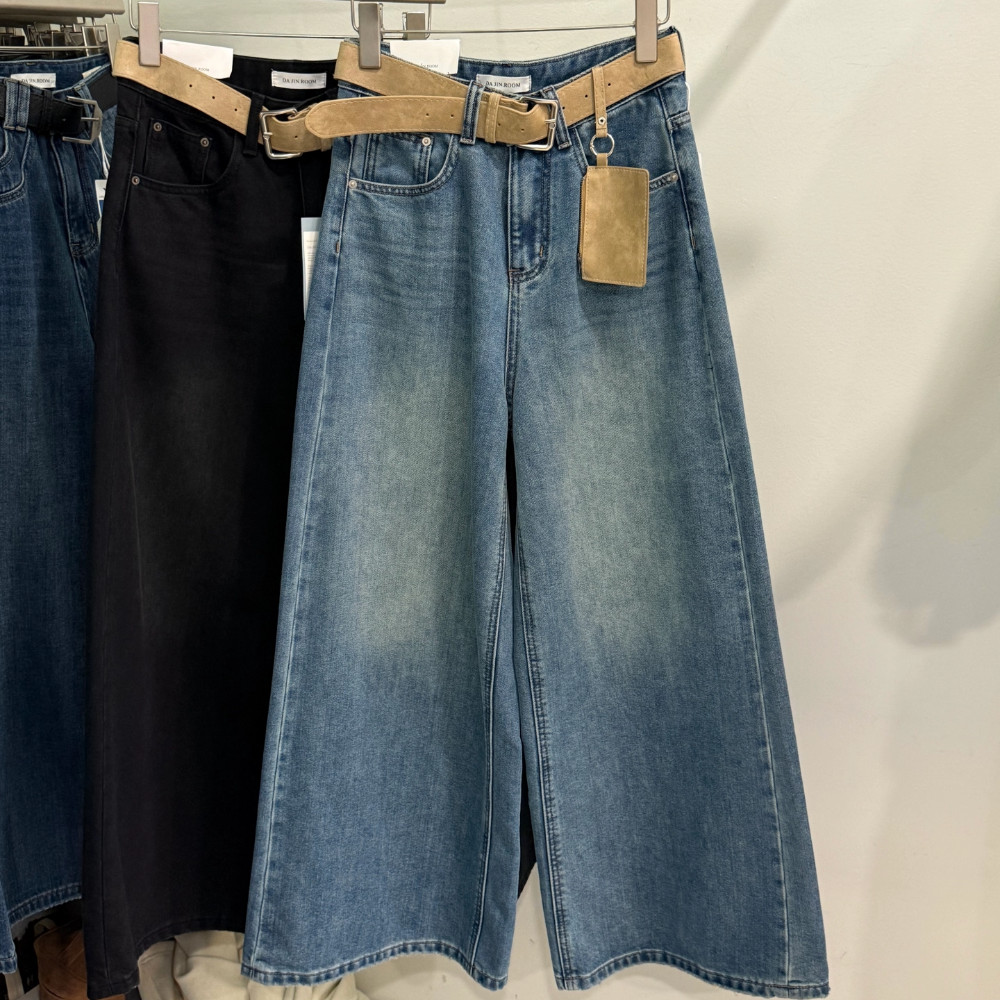 DA JIN.ROOM韩版高腰直筒阔腿牛仔裤女配腰包垂感休闲长裤子68386 - 图1