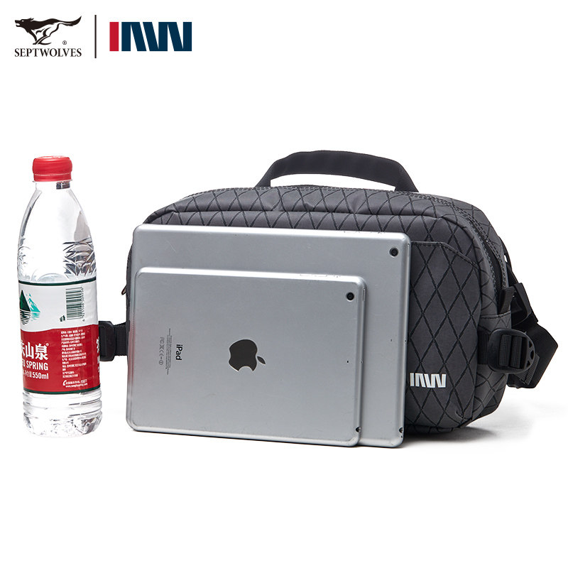 七匹狼男士腰包斜挎包深灰色菱格纹多功能大容量商务防水通勤包,淘宝优惠券,粉丝福利购,淘宝优惠卷