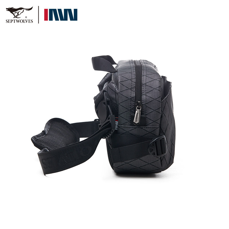 七匹狼男士腰包斜挎包深灰色菱格纹多功能大容量商务防水通勤包,淘宝优惠券,粉丝福利购,淘宝优惠卷