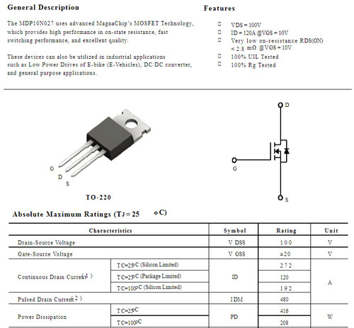 MDP10N027 100V120A代MDP1991 FB4110控制器逆变器MOS管 原装拆机 - 图3