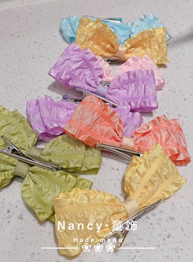 小清新绿色抹茶绿糖果色系木耳褶皱裙边立体蝴蝶结发饰对夹配饰