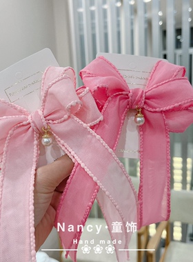 春款糖果色系拷边蝴蝶结飘带女童头饰发夹仙女款小清新儿童发饰