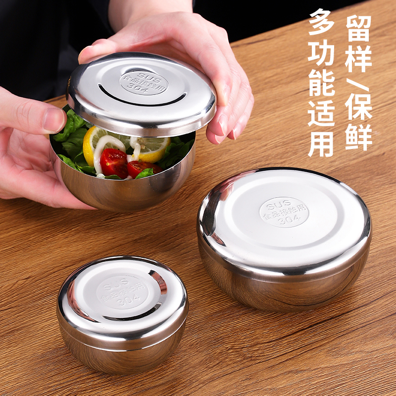 304不锈钢米饭碗单层带盖韩国料理泡菜碗圆形蒸饭小碗食品留样盒-图0