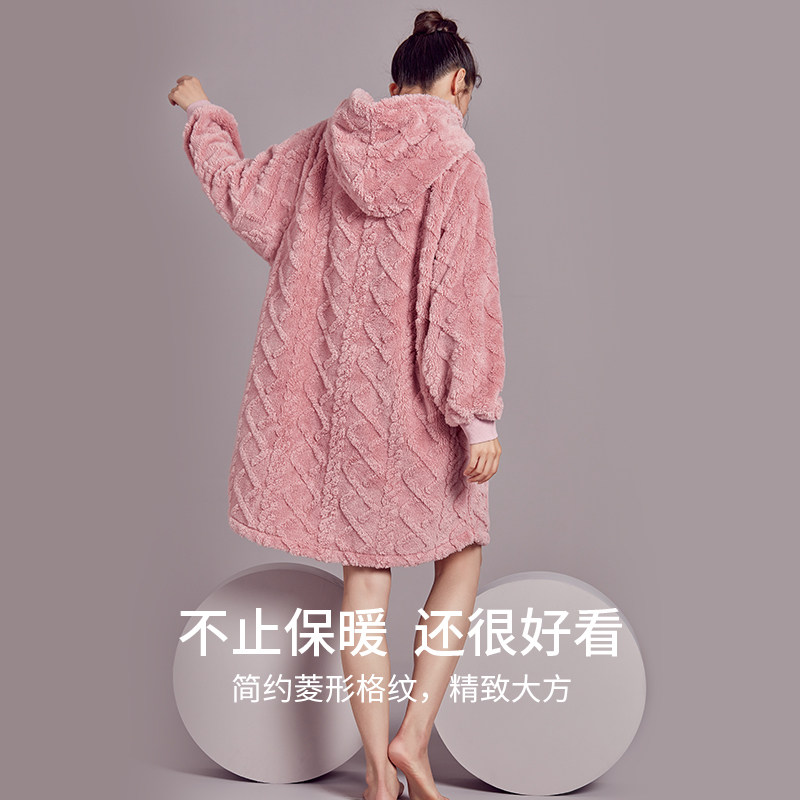 冬季新款都市丽人北极绒连帽睡袍 都市丽人睡袍/浴袍
