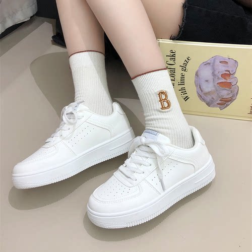 小白鞋大码女鞋41到43肥脚加宽脚42码运动鞋女平底板鞋春秋显脚小 - 图0