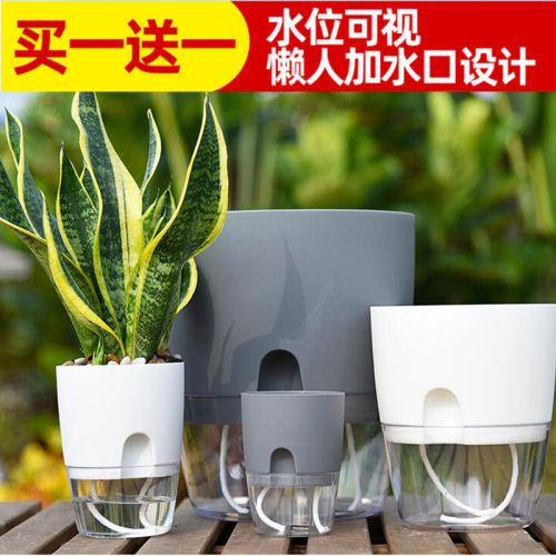 简约透明自动吸水免浇水懒人花盆方形磁吸塑料绿萝花卉水培花盆 - 图1
