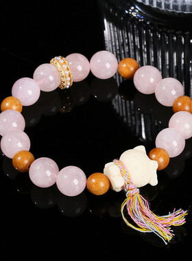 晶东珠宝天然粉晶KT猫流苏手链女生小清新设计款闺蜜百搭手饰批发