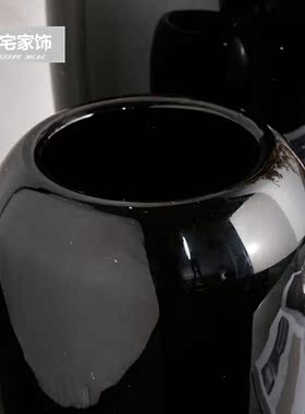 黑色水晶玻璃花瓶干插花器装饰品创意家居软装客厅酒柜电视柜摆件