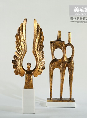 现代书房北欧抽象展翅女神人物雕塑摆件客厅样板房桌面创意金属
