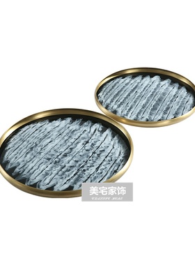 欧式轻奢铜金属装饰品家居软装客厅茶几餐桌收纳圆形水果托盘摆件