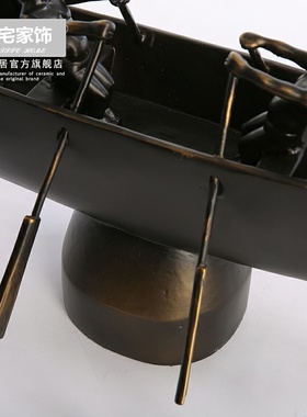 美式简约划船人物工艺品创意家居客厅电视柜儿童房展示柜装饰摆件