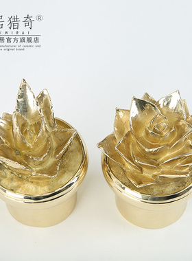 真多肉植物盆栽铜金属仙人球摆件 样板间办公室书房书柜装饰品