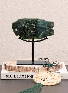 新中式青铜器陶罐花瓶摆件样板间书房流苏玉佩玉石鱼琉璃茶具组合