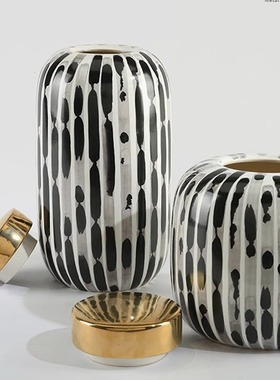 现代北欧轻奢软装样板间陶瓷装饰罐新中式玄关客厅储物收纳罐摆件