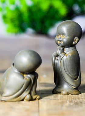 中式禅意小和尚小沙弥阿弥陀佛桌面人物小摆件可养茶宠工艺品摆设