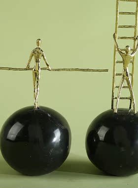 大理石圆球金属运动风桌面装饰