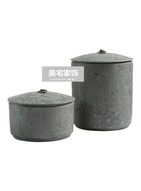复古怀旧创意陶瓷七饼茶罐大小号存储茶叶罐样板间摆场装品饰摆件