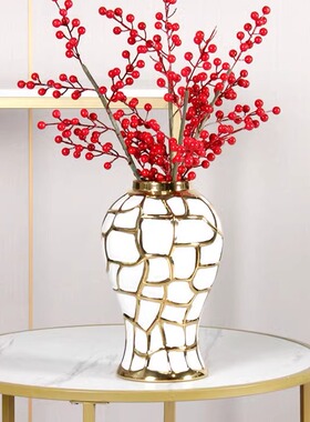 古典陶瓷轻奢电镀将军罐花插小花瓶工艺品摆件装饰花境回流瓷器