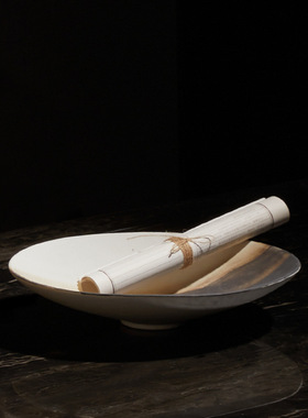 黑白斜口花瓶中式创意家居样板间客厅插花不规则褶皱艺术陶瓷花器