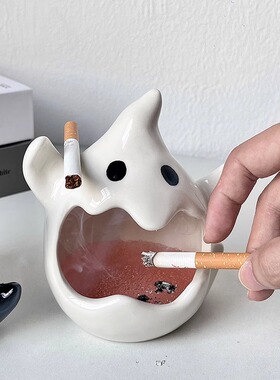 搞怪万圣节卡通幽灵烟灰缸可爱鬼烛台装饰摆件美式陶瓷客厅香薰蜡