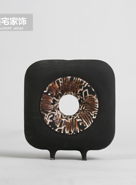 中式简约黑白几何插花花器客厅电视柜样板间创意陶瓷摆件家居饰品