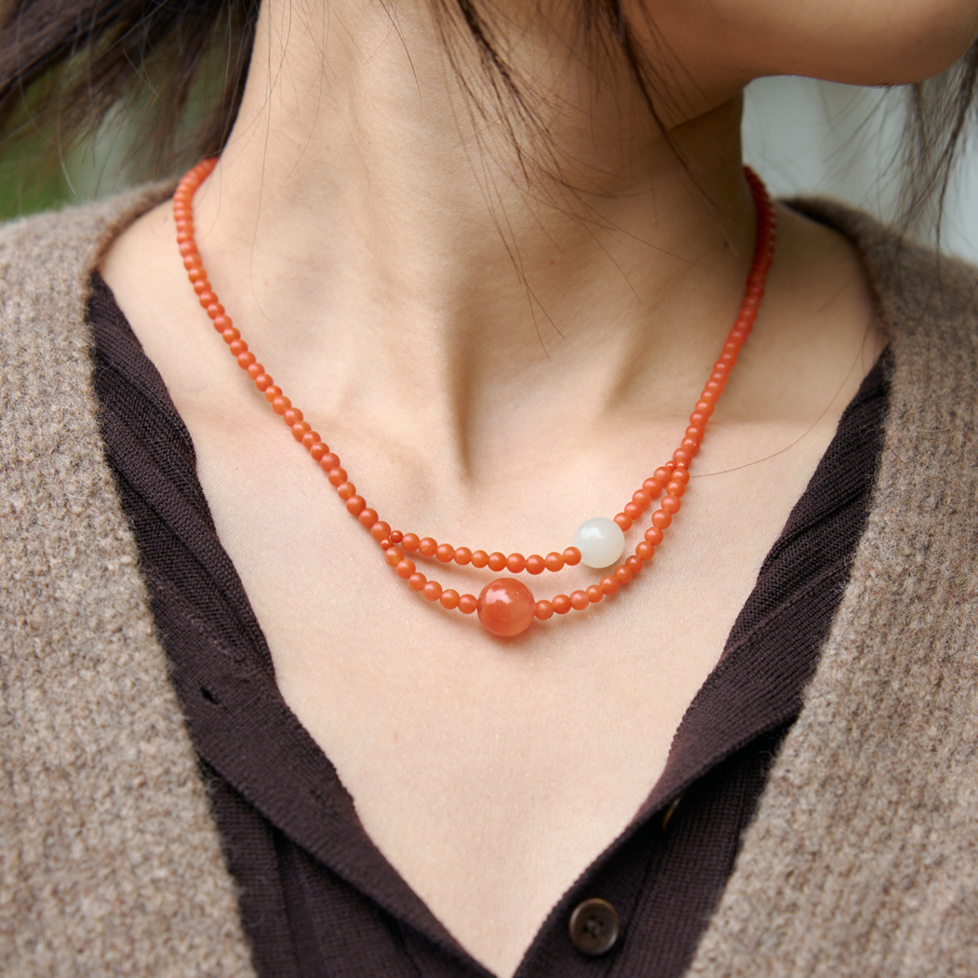 曦光里【抱朴】平安/顺遂/福运 原创和田玉满肉柿子红南红项链,淘宝优惠券,粉丝福利购,淘宝优惠卷