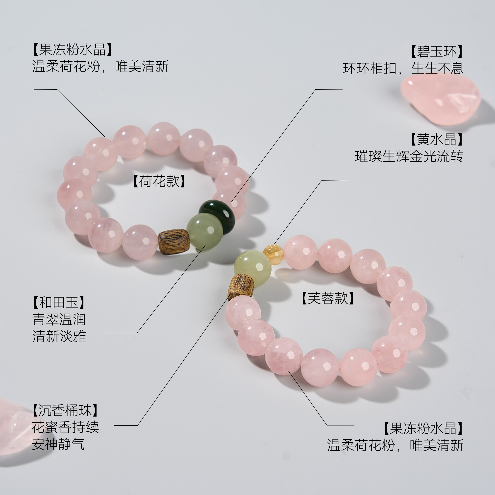 曦光里【花漾】才华/生命力 天然粉水晶手串和田玉黄水晶新年礼物,淘宝优惠券,粉丝福利购,淘宝优惠卷